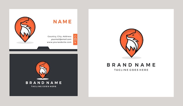 Fox pin logo design and business card template