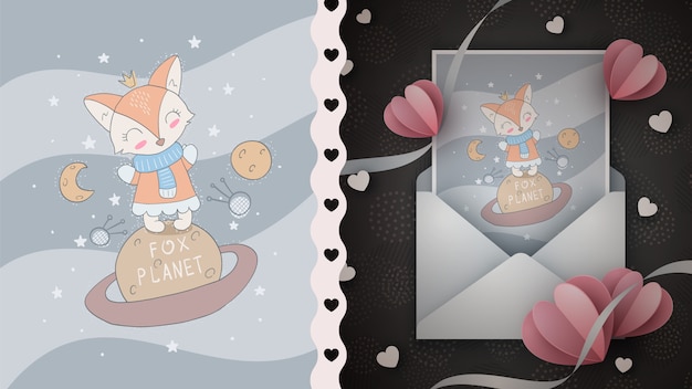 Fox planet idea for greeting card