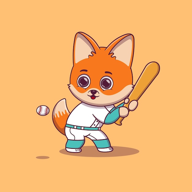 Fox playing baseball cartoon vector