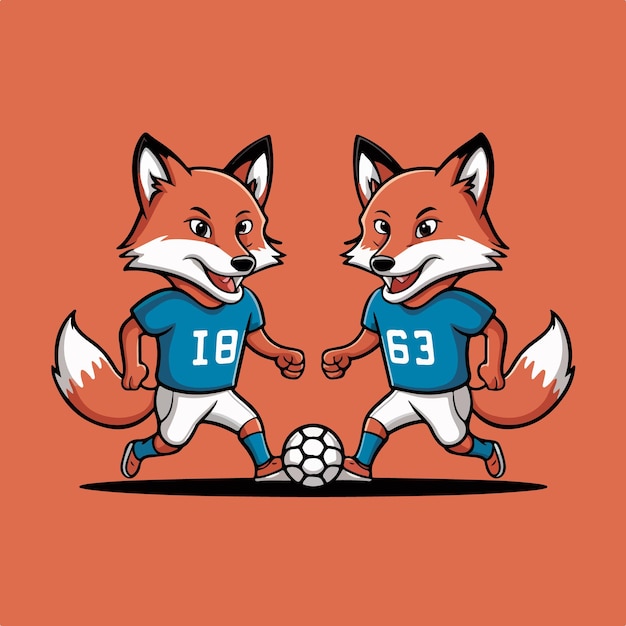 Fox playing football cartoon illustration