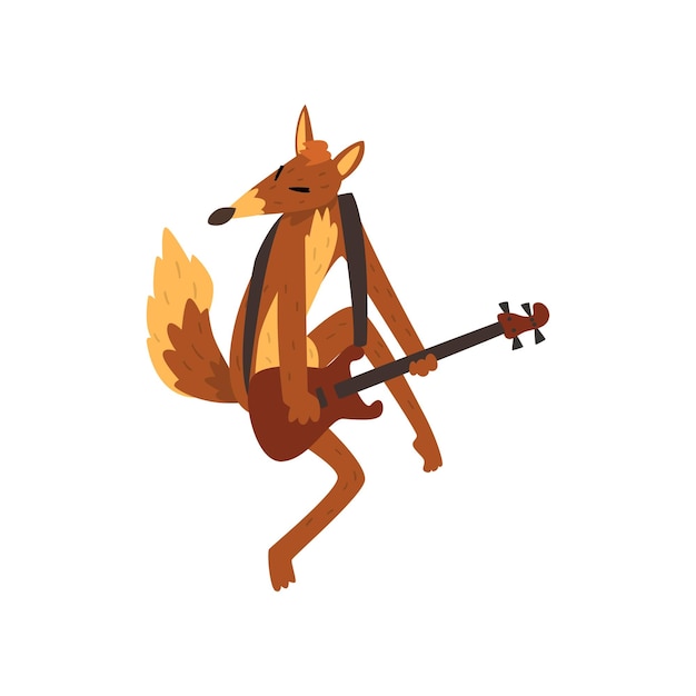 Fox playing guitar cartoon animal character with musical instrument vector Illustration isolated on a white background