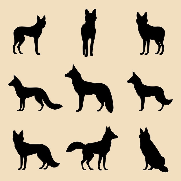 Fox set black silhouette vector