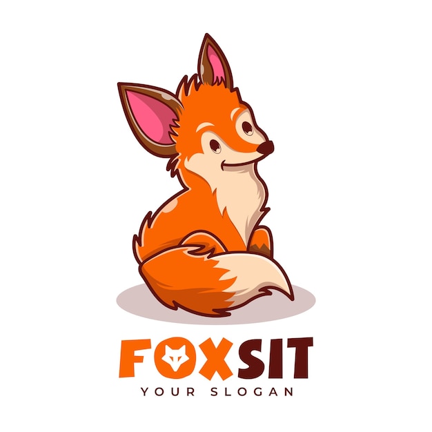 Fox sitting Mascot Cartoon Logo Template