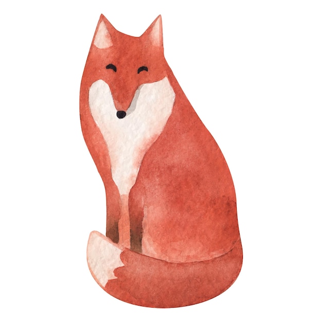 Fox sitting watercolor illustration