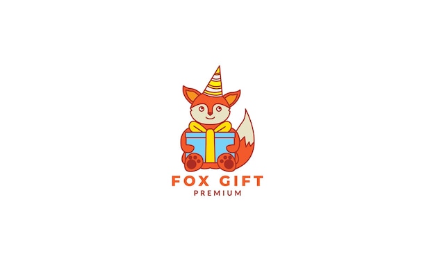 Fox  smile cute  cartoon with box gift birthday  logo icon vector illustration