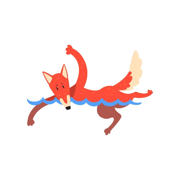 Fox swimming in swimming pool funny sportive wild animal character doing sports vector Illustration isolated on a white background