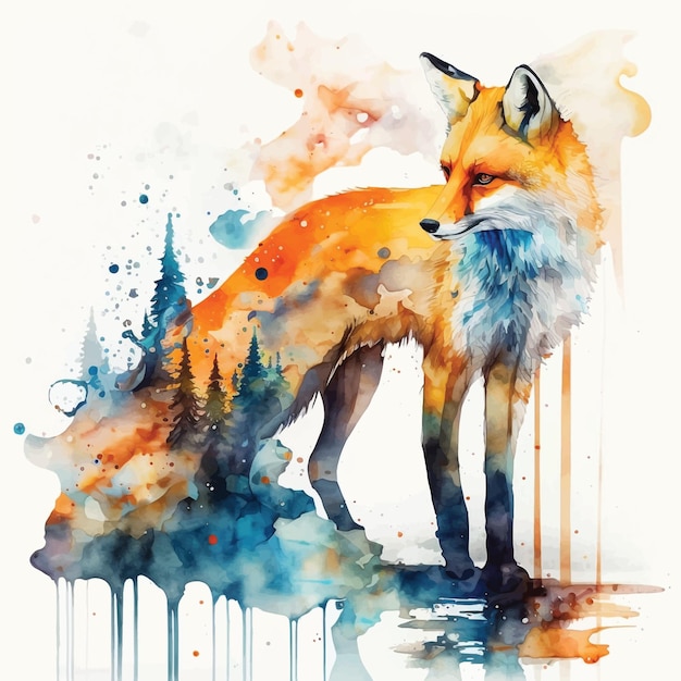 Fox watercolor paint