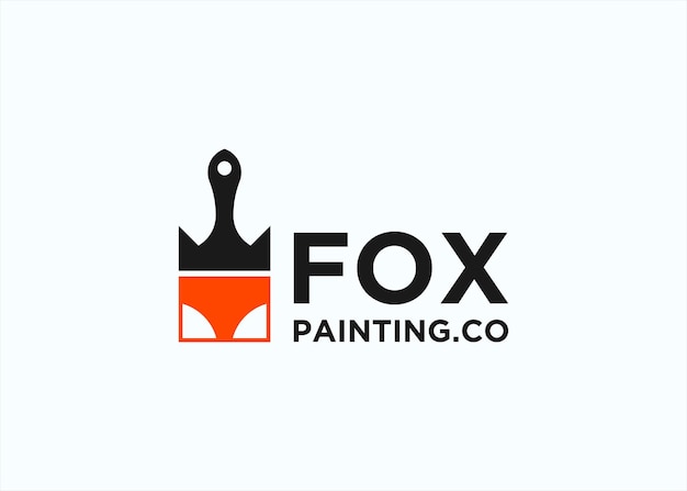 fox with paint brush logo design vector silhouette illustration