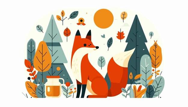 a fox with a red head sits in a forest