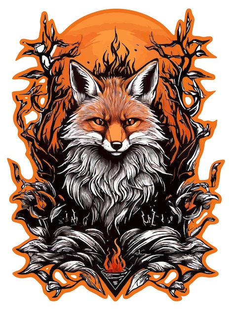 Fox with root and fire vector illustration for tshirt stickers and others