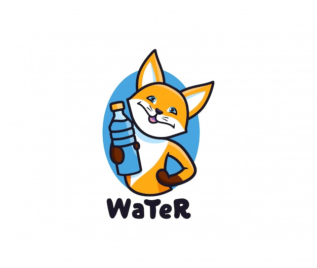 The fox with water logo. Logotype with lettering, funny animal