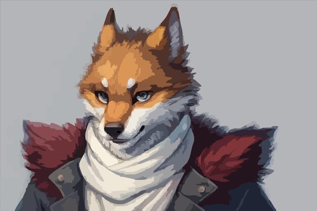 Vector a fox with a white scarf around his neck