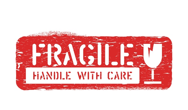 Fragile, Handle with care inky rubber box sign for cargo, delivery and logistics isolated on white background