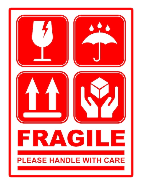 Fragile handle with care sticker printable sign symbol for delivery package simple minimalist design