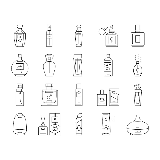 Fragrance bottle perfume cosmetic icons set vector