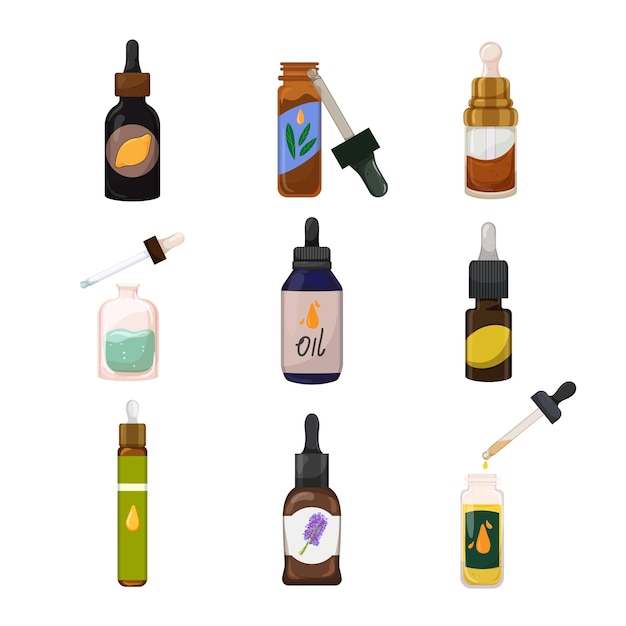 Fragrance oil essential cartoon icons set vector