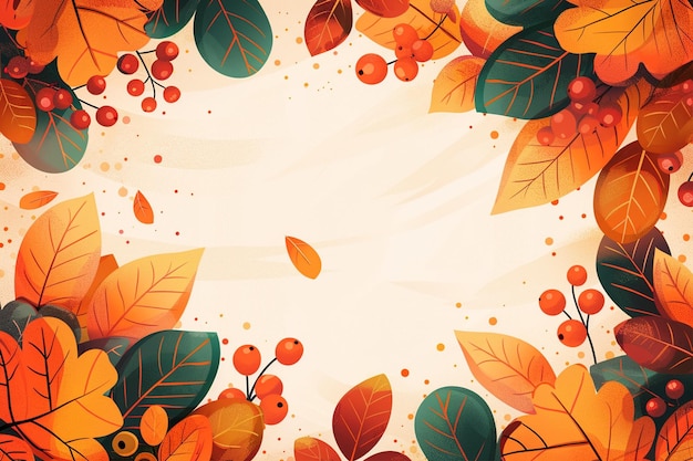 Frame Background with Autumn Leaves and Berries