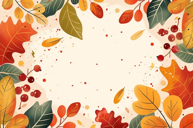 Frame Background with Autumn Leaves and Berries