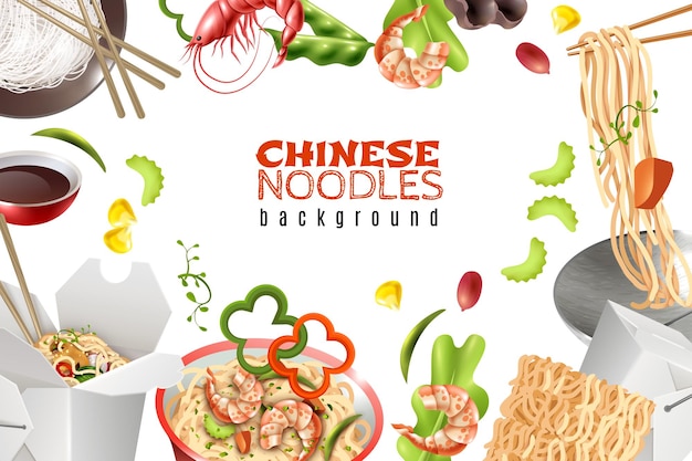 Frame background with Chinese noodles dishes