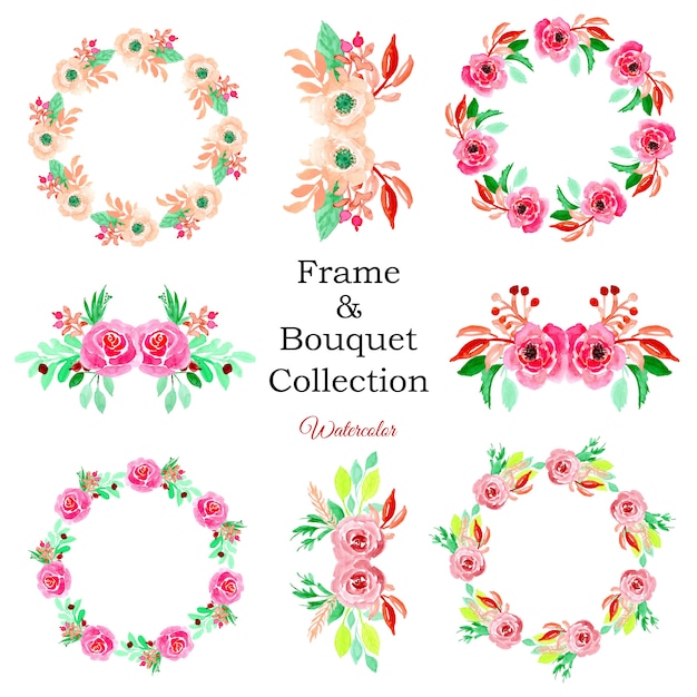 Frame and bouquet watercolor collection