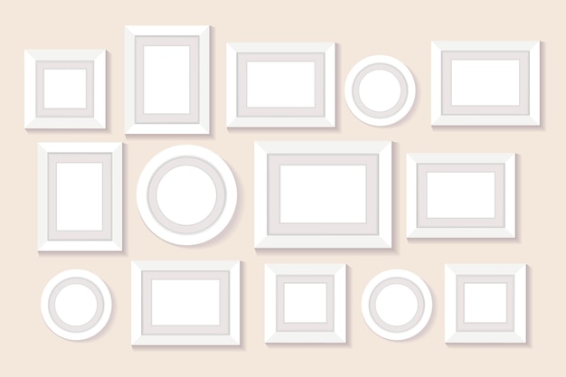 Frame collage wall Blank pictures empty photo frame Isolated illustration pastel background Vector