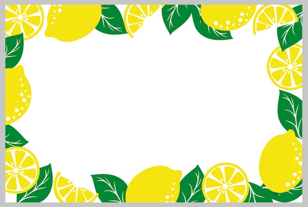 Frame from lemons on a white background. Space for design with place for text. Freshness and summer vacation concept. Flyer, congratulation, invitation, poster, banner, card, web