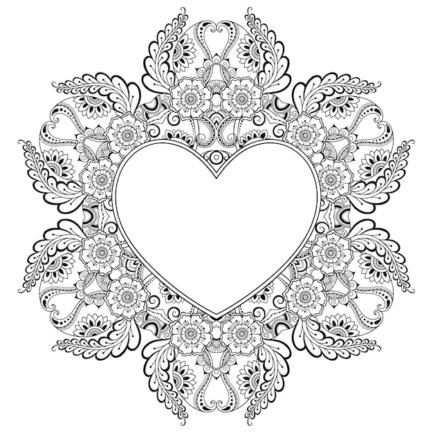 frame in shape of heart. Decorative ornament in ethnic oriental mehndi style.