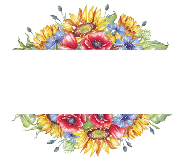 Frame Watercolor sunflowers Vector