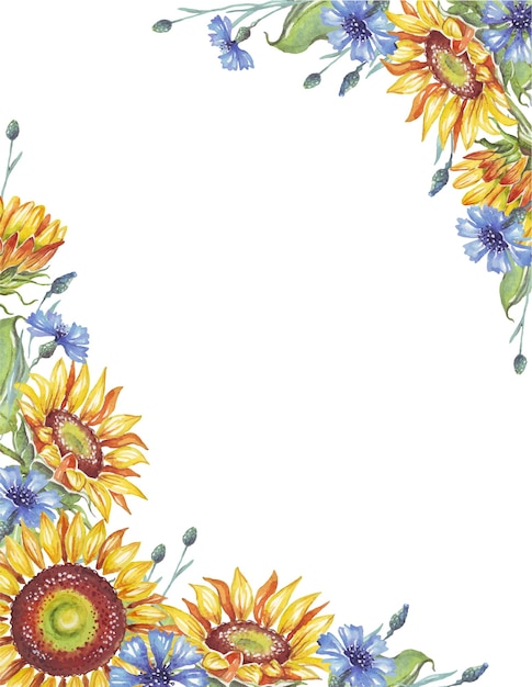 Frame Watercolor sunflowers Vector