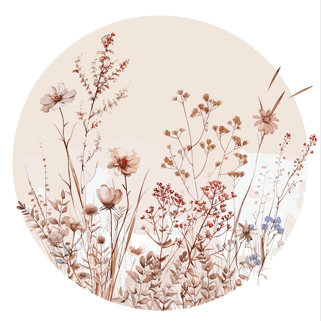 Vector frame watercolor wildflowers