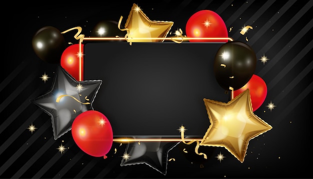 Frame with balloons on black background for celebrating birthday wedding graduation black friday