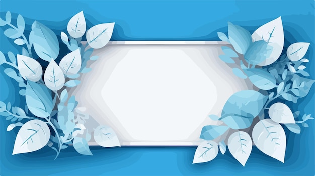 a frame with a blue background with a white frame and blue leaves