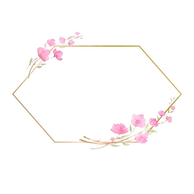 Vector frame with cherry blossom sakura branch with pink flowers watercolor illustration