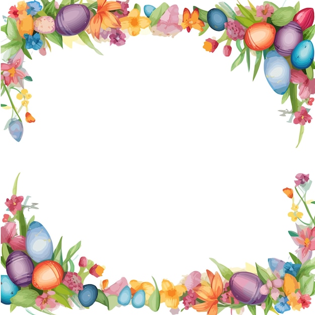 Frame with colored Easter eggs and flowers composition watercolor Vector image