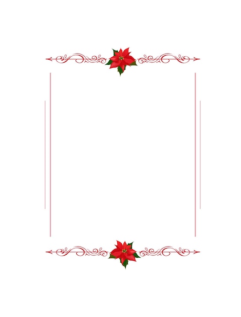 Frame with copy space with elegant horizontal borders made of poinsettia flowers and flourishes