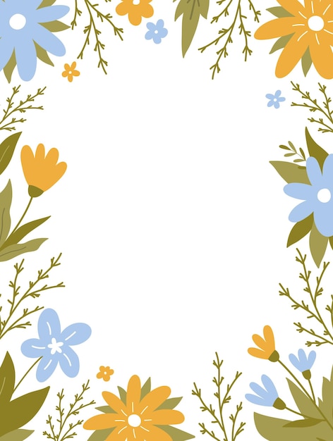 Frame with cute flowers and leaves Botanical background for decorations greeting cards invitations