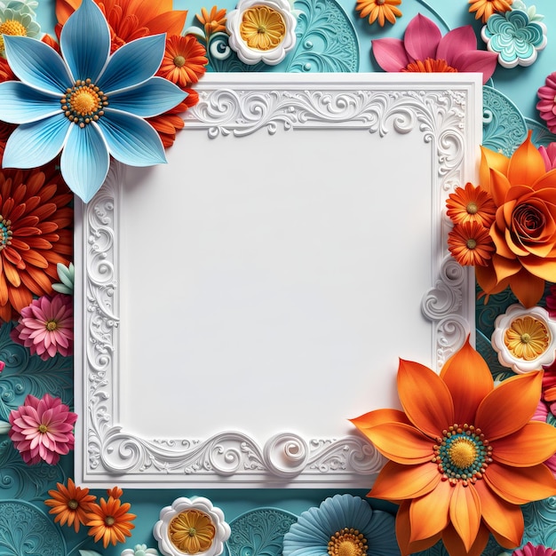 frame with flowers on color paperframe paper