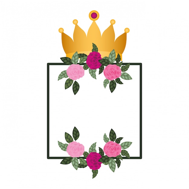 Frame with flowers and crown isolated icon