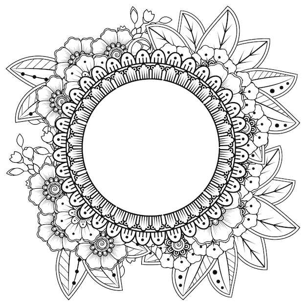 Frame with flowers in mehndi style. decoration in ethnic oriental, doodle ornament.