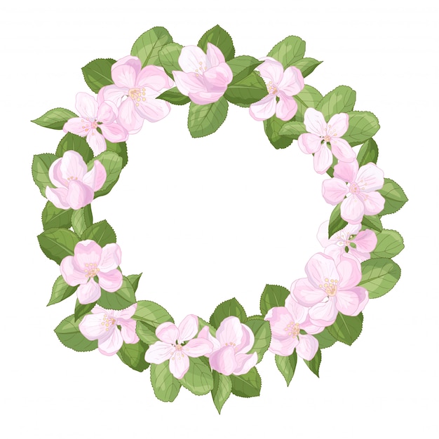 frame wreath with flowers of apple blossoms