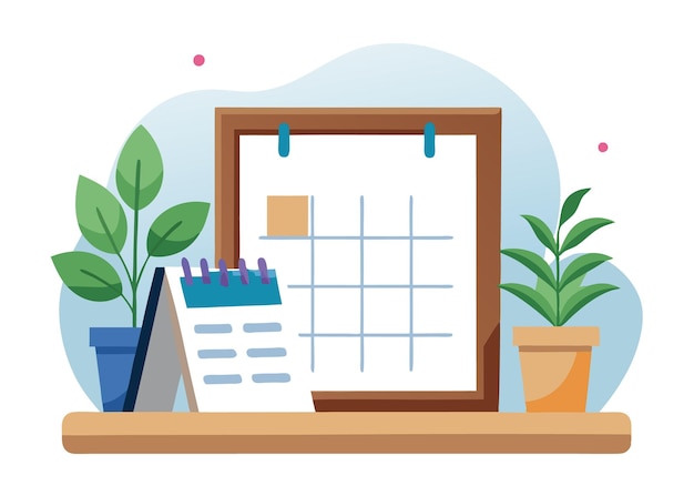 framed calendar on desk vector illustration