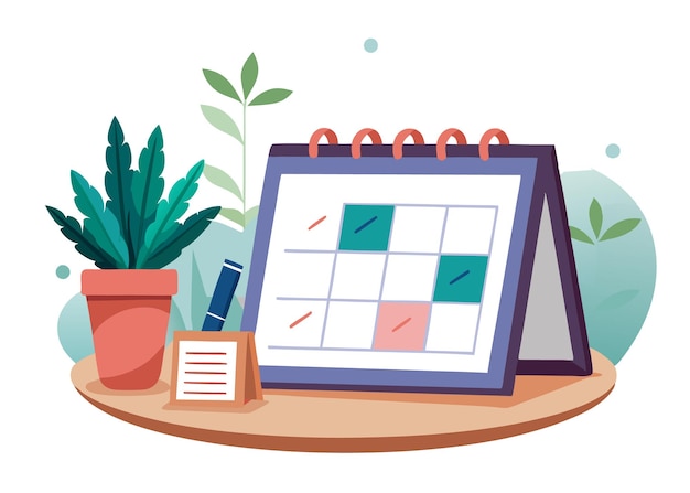 framed calendar on desk vector illustration