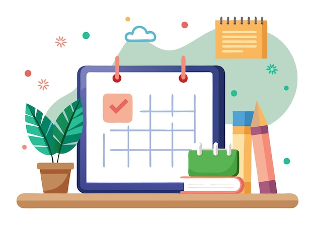 framed calendar on desk vector illustration