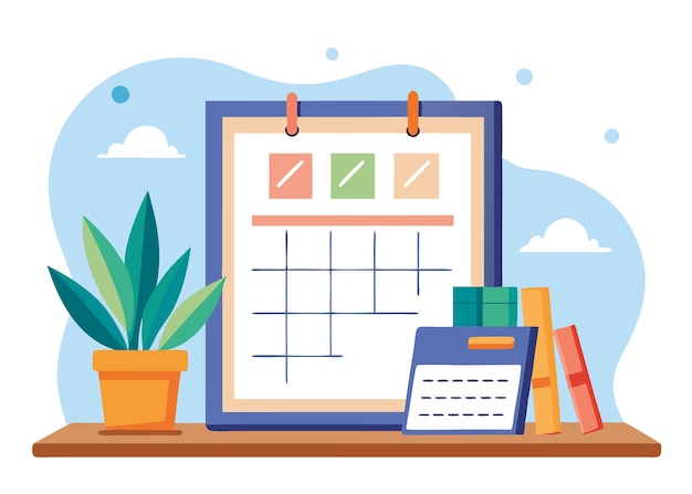 framed calendar on desk vector illustration