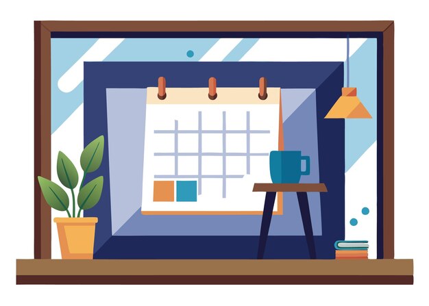 framed calendar on desk vector illustration