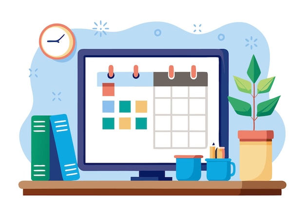 framed calendar on desk vector illustration