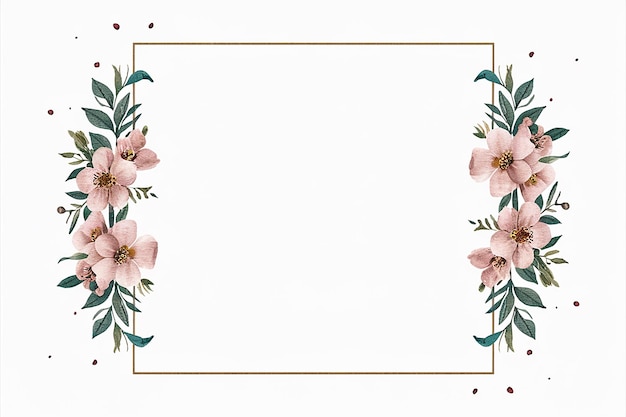 Vector a framed frame with pink flowers and a gold frame