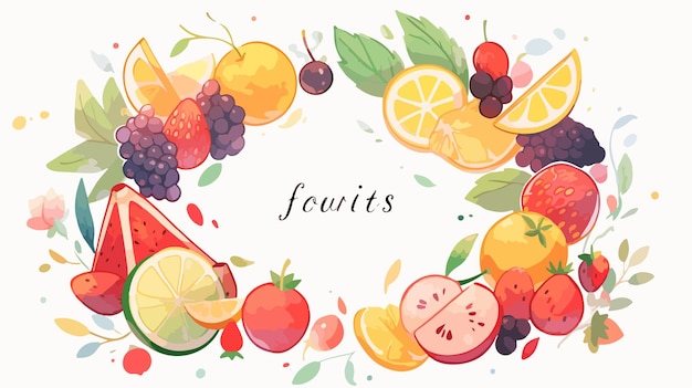 Vector a framed illustration of fruit and vegetables with a picture of a fruit and a picture of a fruit