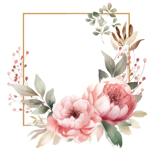 Vector a framed picture of flowers and leaves with a gold frame