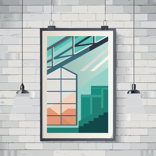 Vector a framed picture of a house on a brick wall